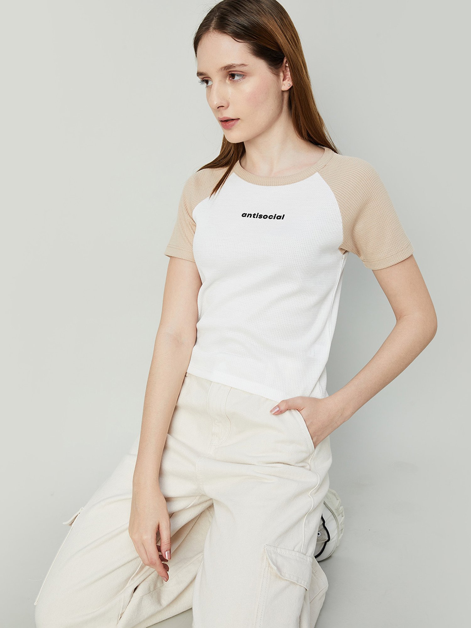 Ginger by Lifestyle White & Beige Color-Block Top