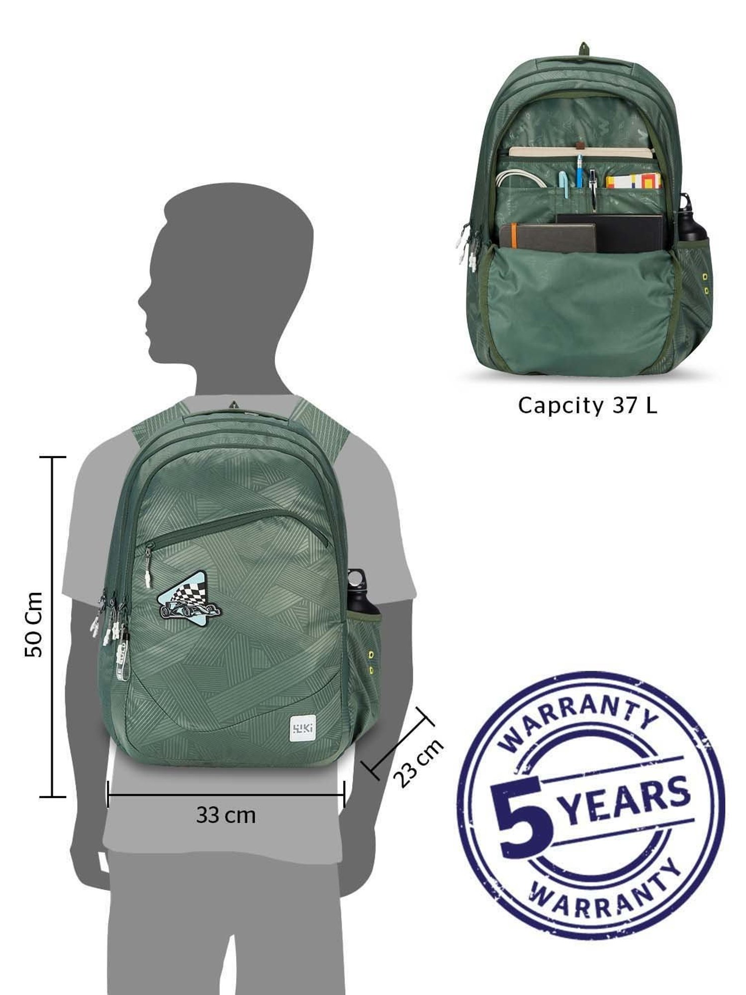Wiki 37 Ltrs Green Medium Backpack