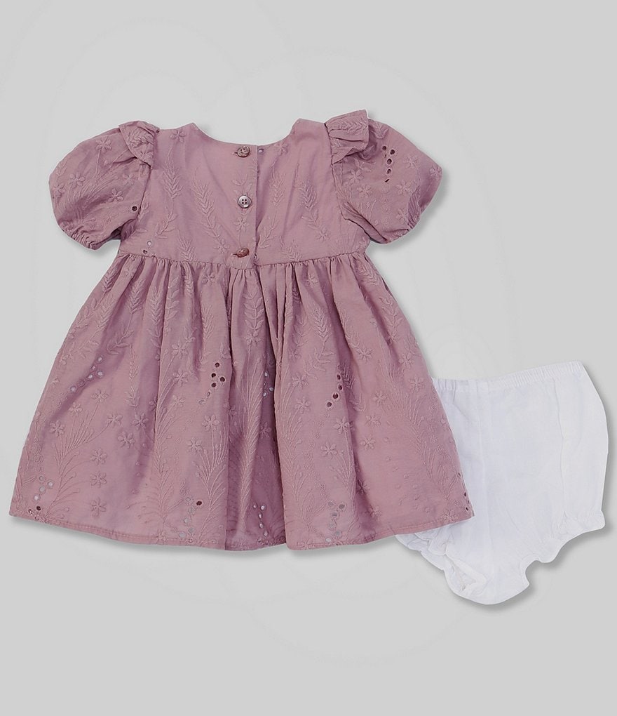 Laura Ashley Baby Girls Newborn-24 Months Puff-Sleeve Embroidered Flower-Trim Empire Dress