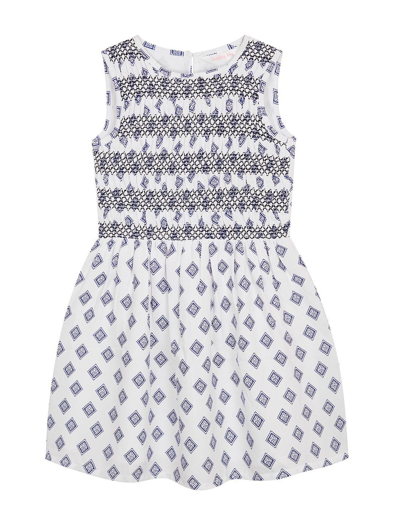 Budding Bees Kids Blue & White Printed Dress