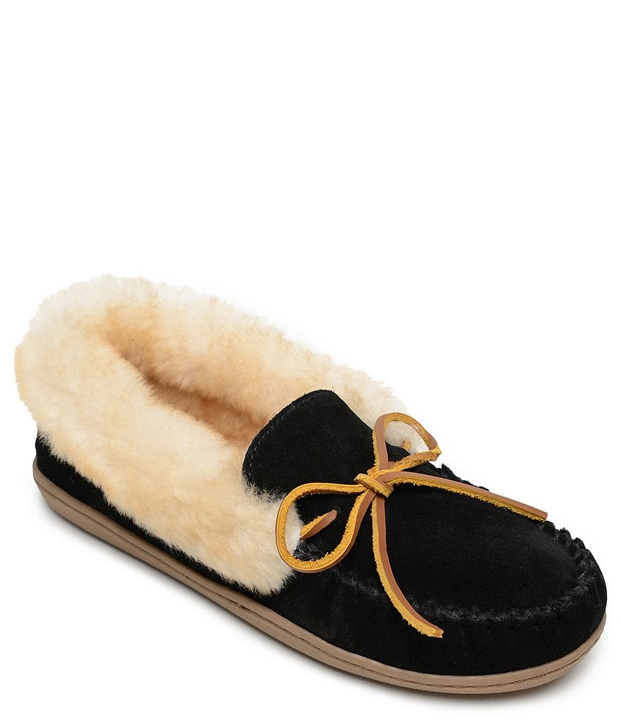 Minnetonka Alpine Suede Sheepskin Moc Slippers