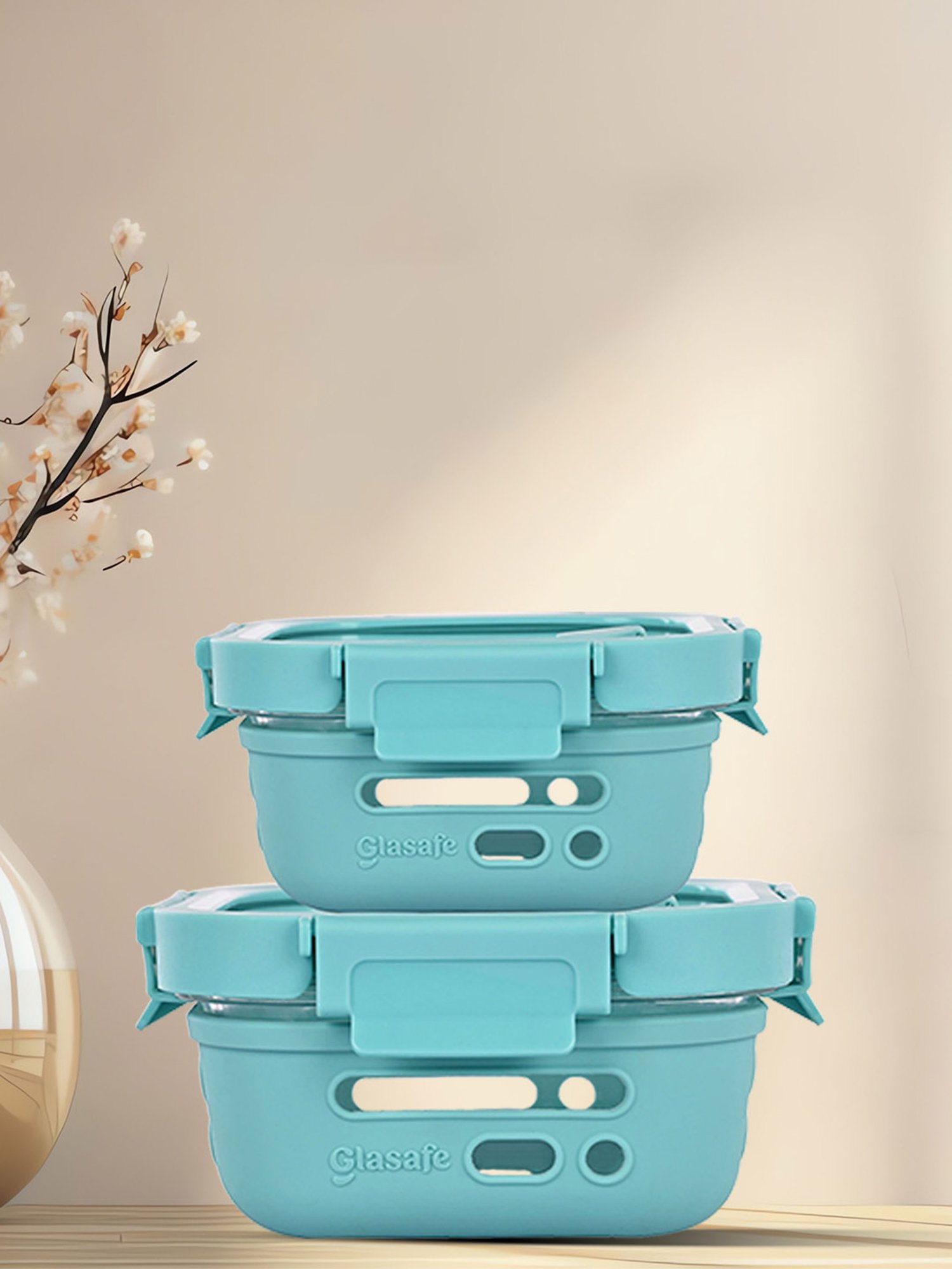 Glasafe Fresh Grip Slate Grey Borosilicate Tiffin - Set of 2