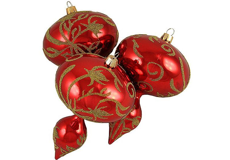 Barcana 3ct Beaded Floral Shatterproof Christmas Finial Ornament Set 5" - Red/Gold