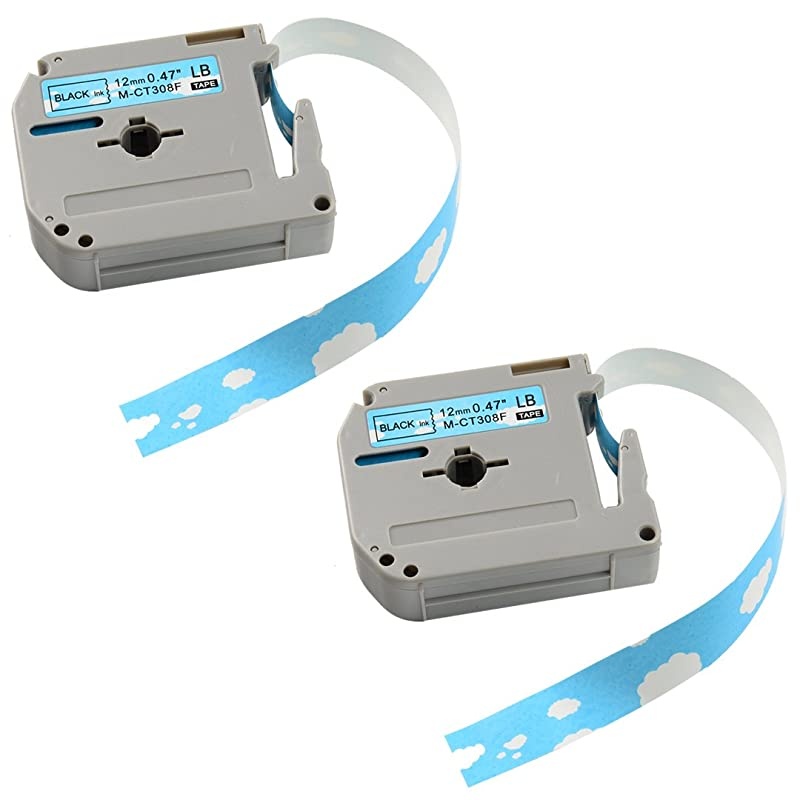 M-K231 Label Tape,  2 Rolls Unique Design Cartoon Style Black on Blue Sky Compatible for Brother Non-Laminated M Series Labeling Tape MK-231 MK231 M231 12mm (0.47") X 8m (26.2')