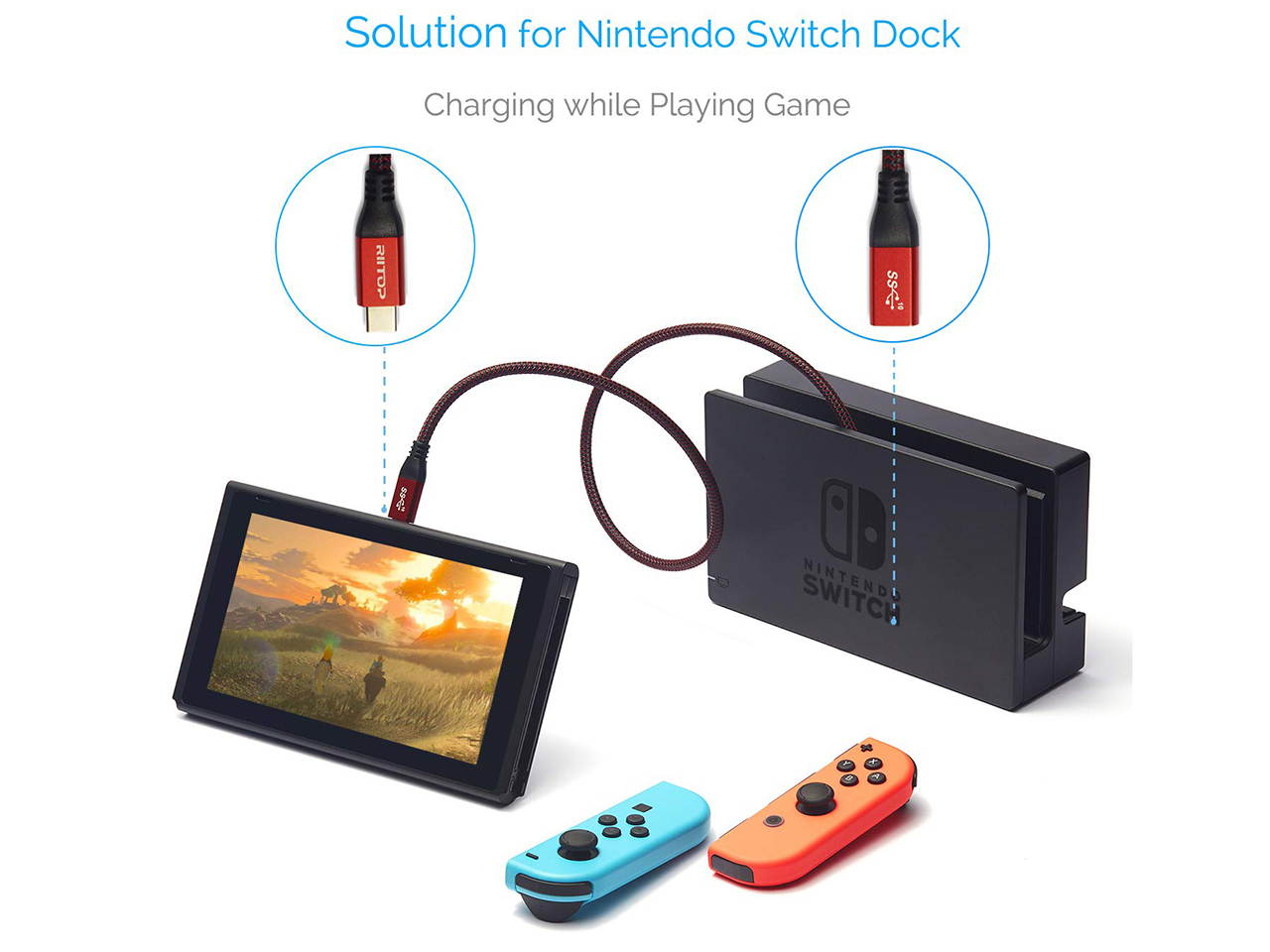 USB Type C Extension Cable Cord 6 ft (2Pack), RIITOP USB 3.1 Type C Gen2 10Gbps Male to Female Support Charging & Data for Nintendo Switch, MacBook Pro, Dell XPS