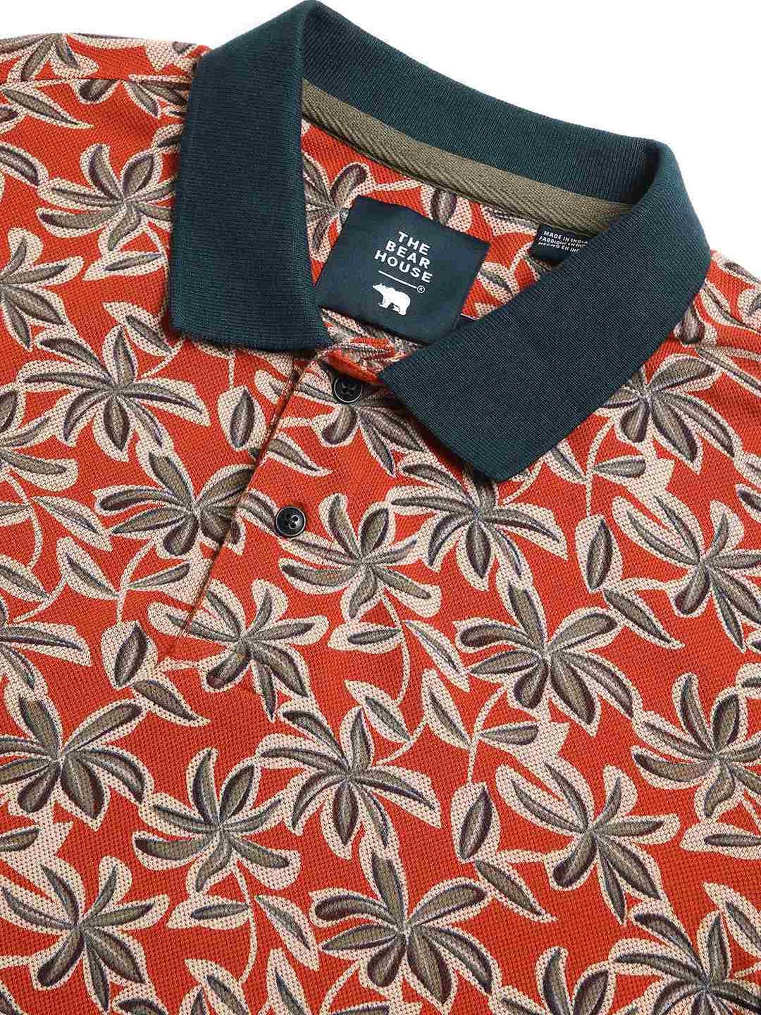 The Bear House Multicolored Cotton Slim Fit Printed Polo T-Shirt