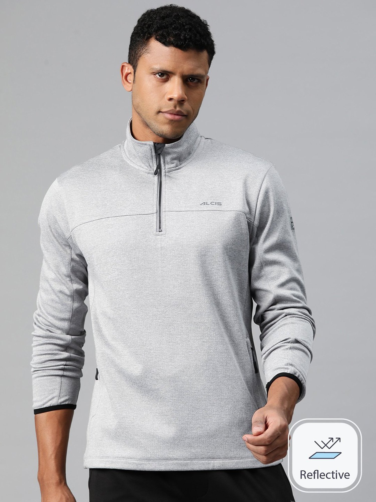 ALCIS Light Grey Slim Fit Self Design Sweatshirt