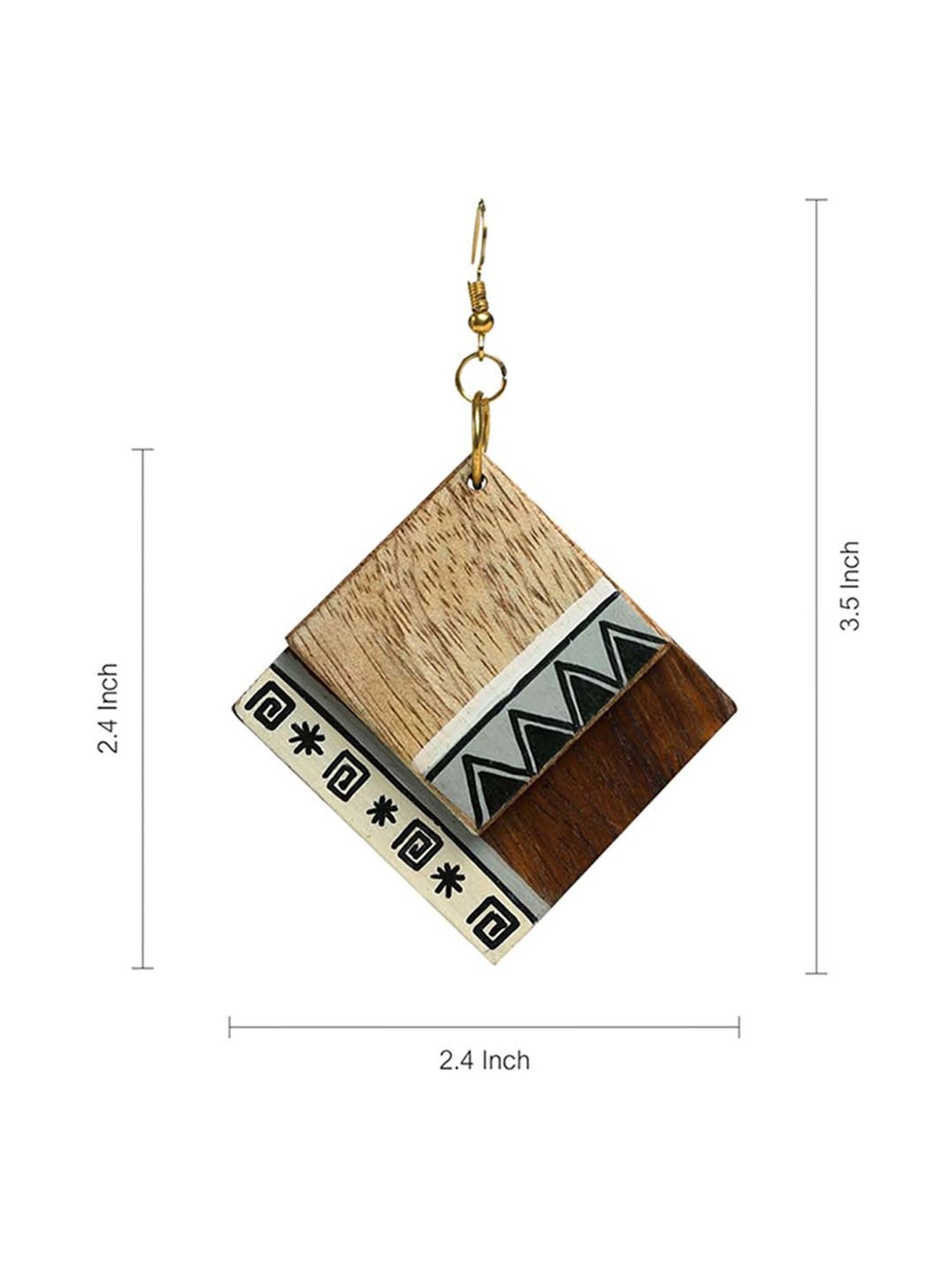 ExclusiveLane Brown & Beige Earrings Handpainted in Aztec Pattern (Sheesham Wood)