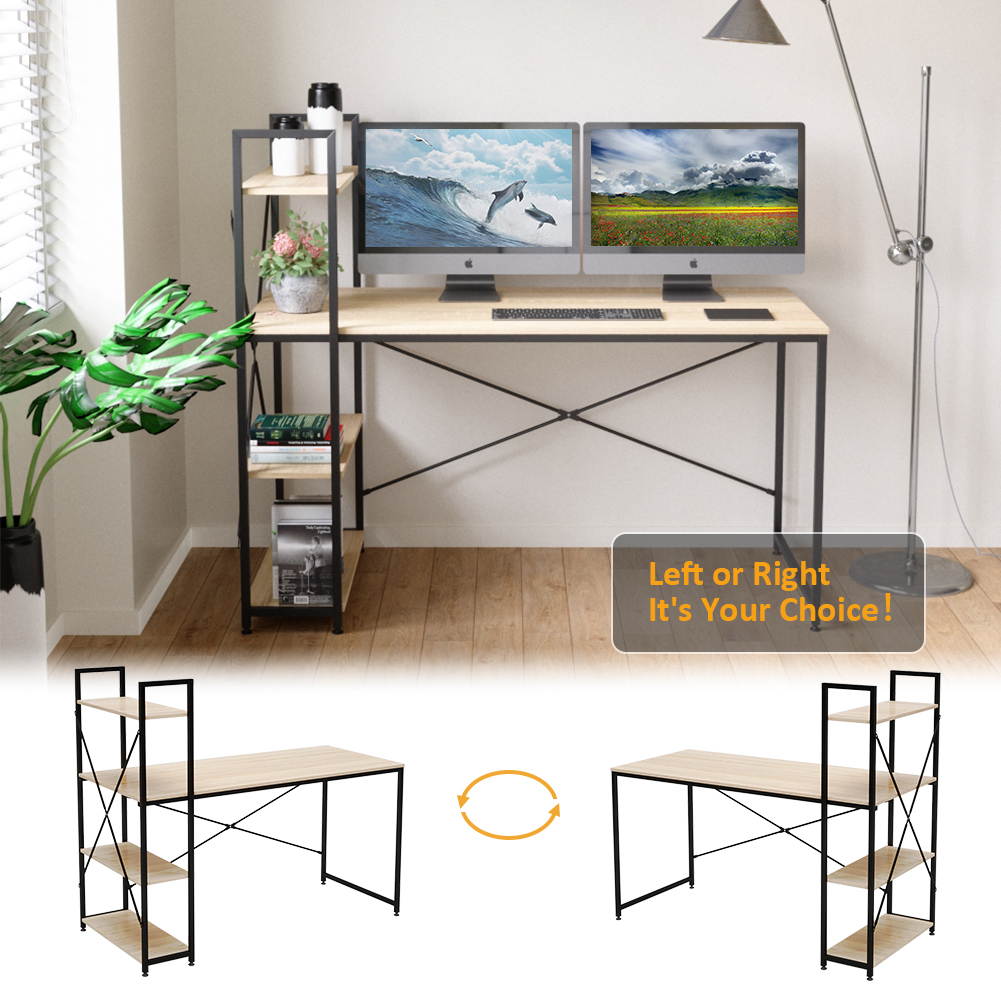 Bestier 63 Inch Computer Desk with Storage Shelves, Modern Bookshelf Desk with Headphone Hook Large Workstation Writing Desk with Reversible Bookshelves Home Office Work Table Study Desk Grey