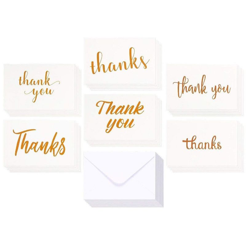 Best Paper Greetings 36-Pack White with Gold Foil Thank You Notes Greeting Cards with Envelopes Bulk Set 4x6 in