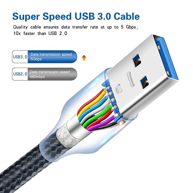USB 30 A to B Cable  2Pack 6ft Extra Long Braided USB 30 Cable A Male to B Male Cable Cords Black