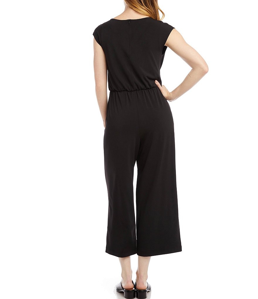 Karen Kane Petite Size Knit V-Neck Tie-Front Waist Detail Cap Sleeve Jumpsuit