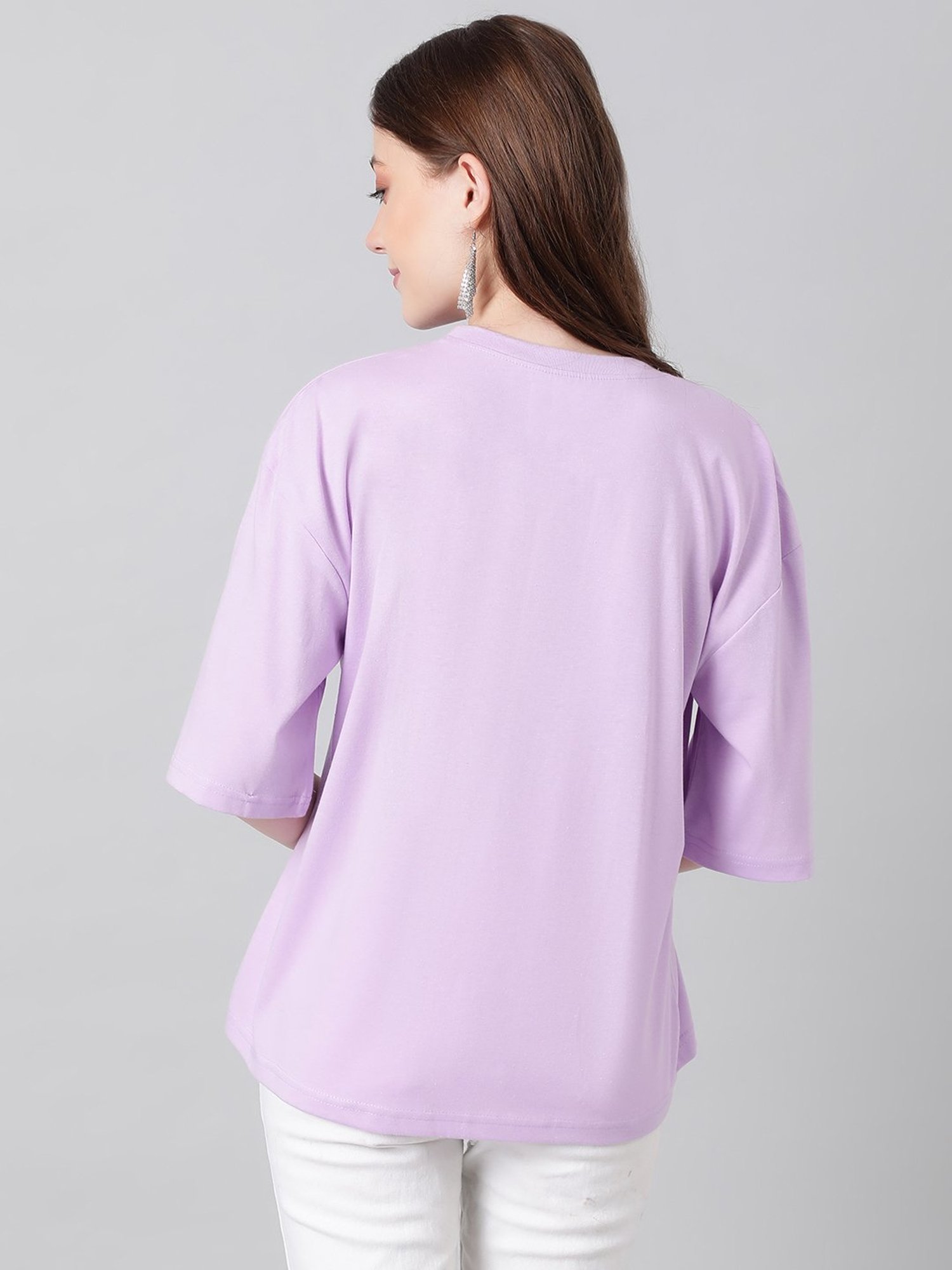 Kotty Lavender & White Graphic Print Oversized T-Shirt