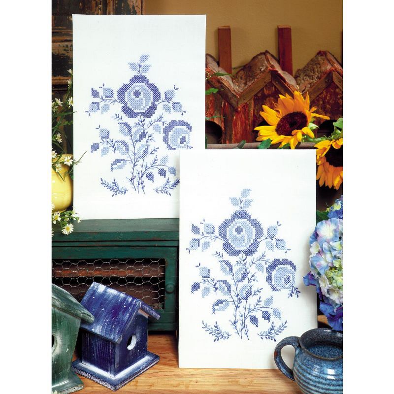 Tobin Stamped For Embroidery Kitchen Towels 17"X30" 2/Pkg-Blue Rose