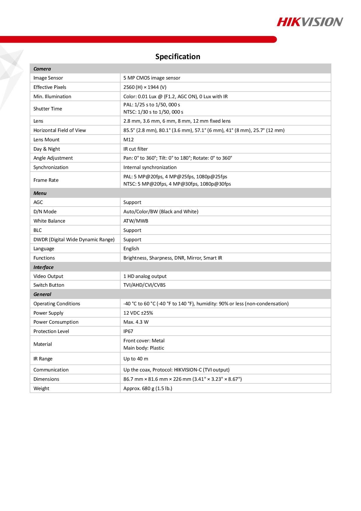 Hikvision DS-2CE16H0T-IT3F Bullet Bullet CCTV Camera, 5MP HD-TVI/AHD/CVI/CVBS CCTV Camera. 2.8mm Lens Wide Angle Lens, IP67, IR Smart for HD-TVI, AHD, CVI, and CVBS Analog DVR , 4 Camera Kit