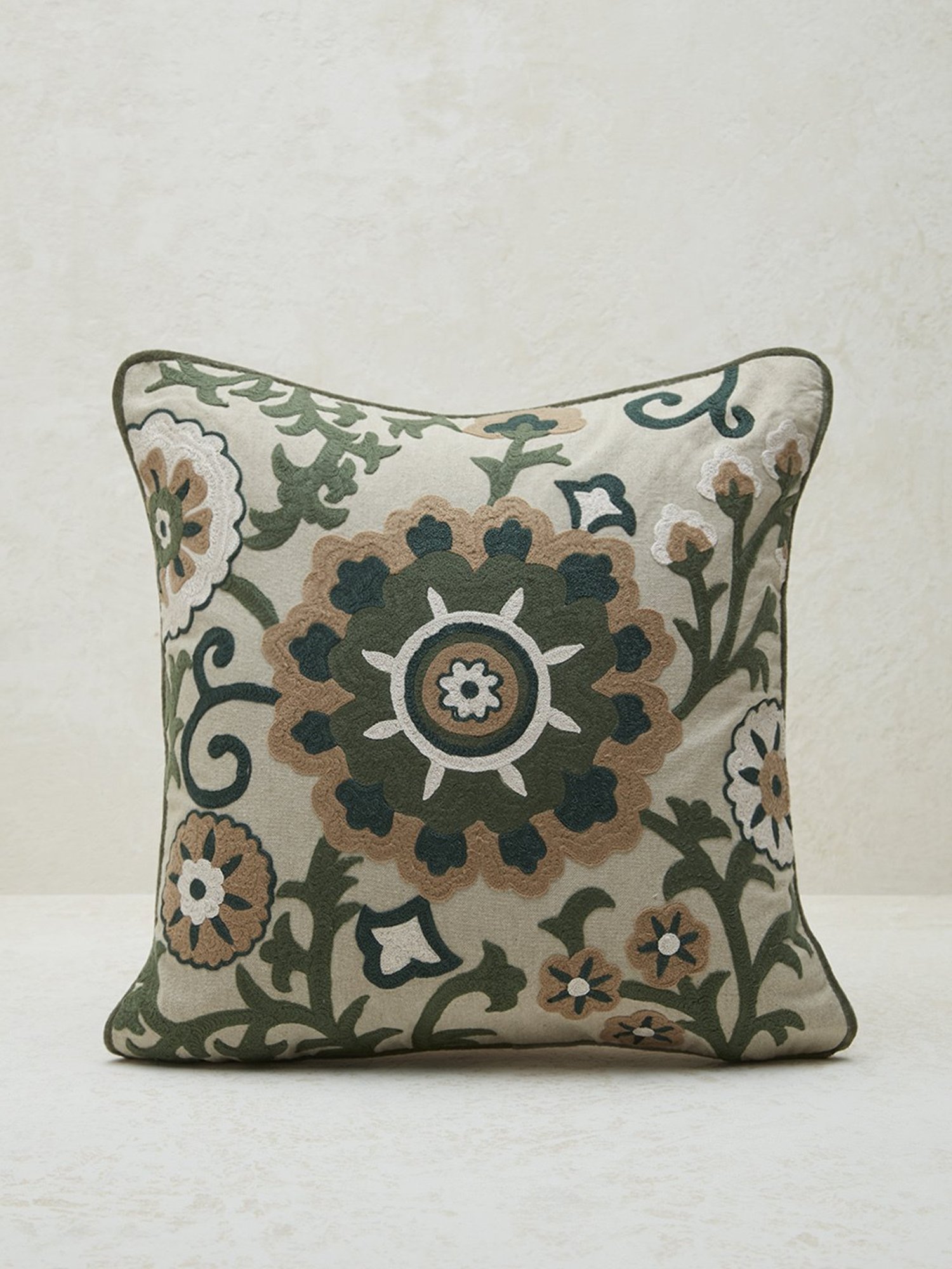 Westside Home Sage Sujani Floral Embroidered Cushion Cover