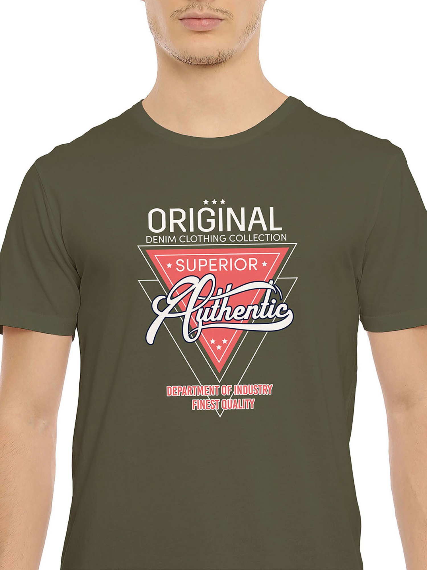 BLACK RADIO Olive Slim Fit Printed Cotton Crew T-Shirt