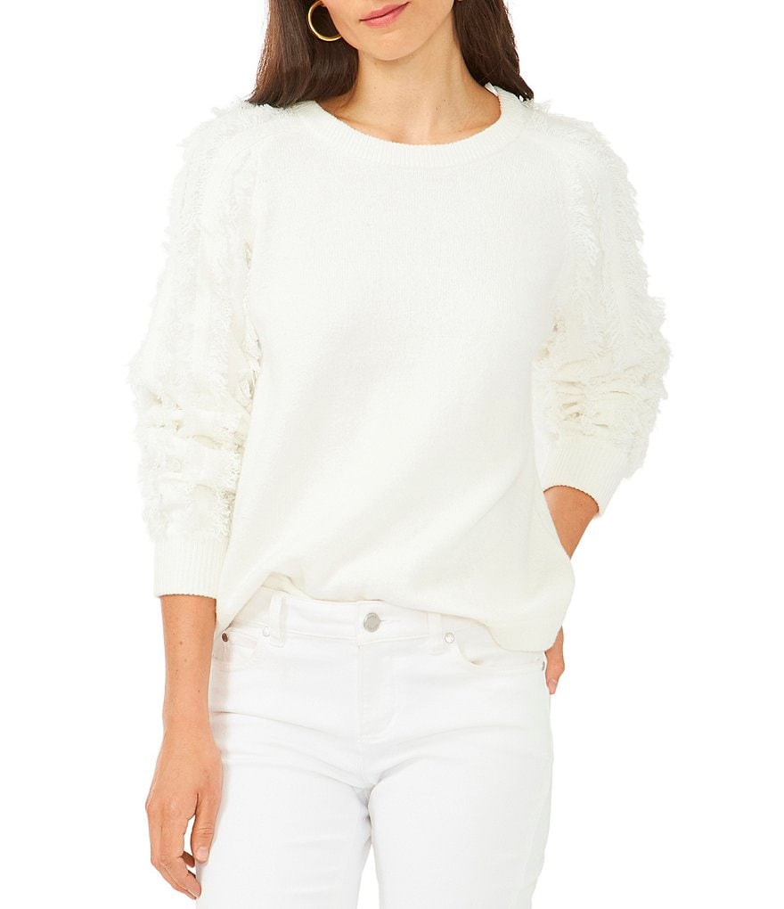A Loves A Round Neck Long Bishop Sleeve Rib Knit Sweater