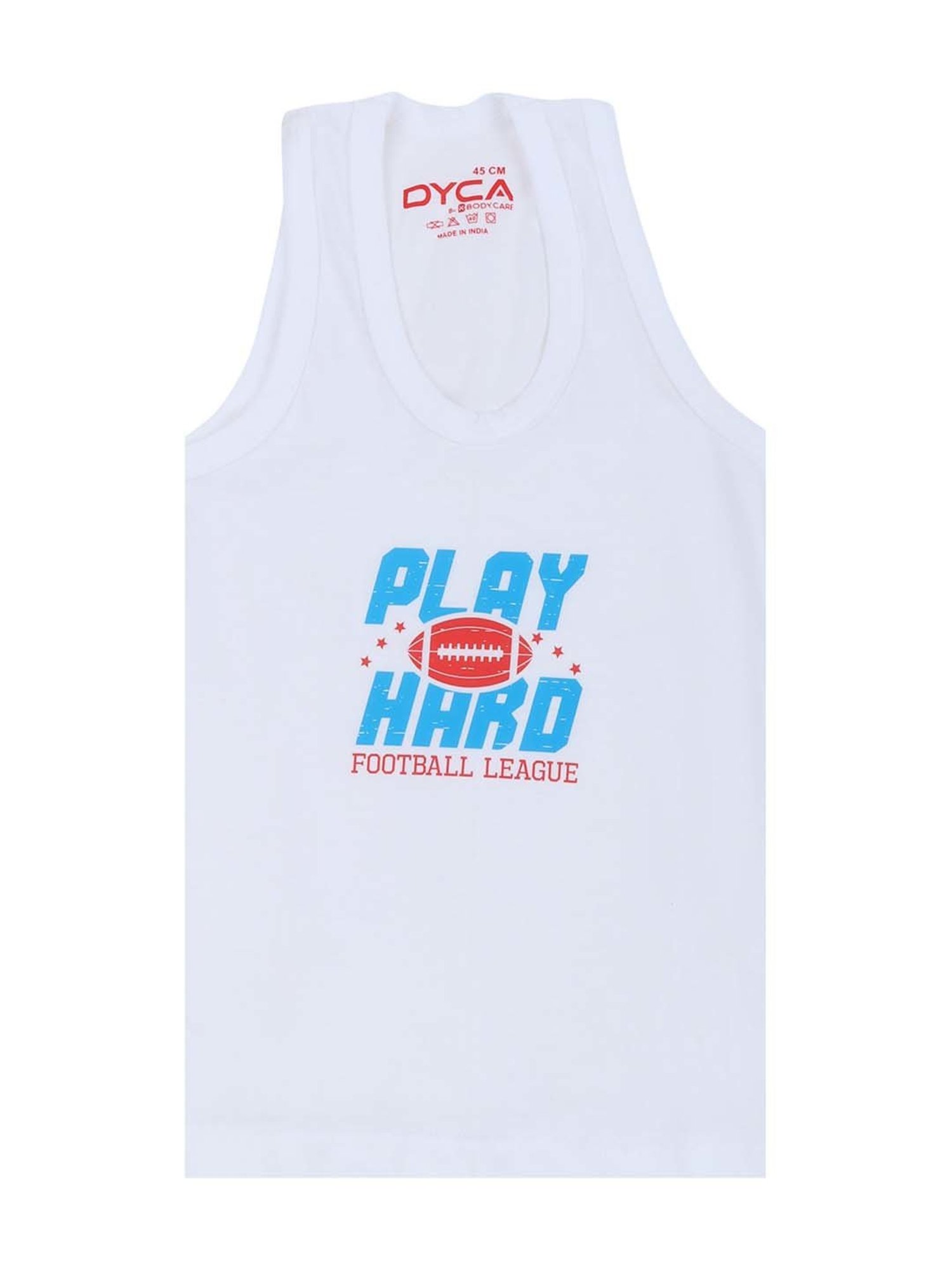 Dyca Kids White Cotton Printed Vest (Pack of 4)