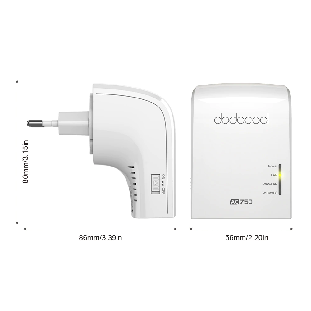 AC750 Dual Band Wireless WiFi AP / Repeater / Router Simultaneous 2.4GHz 300Mbps and 5GHz 433Mbps EU/US Plug