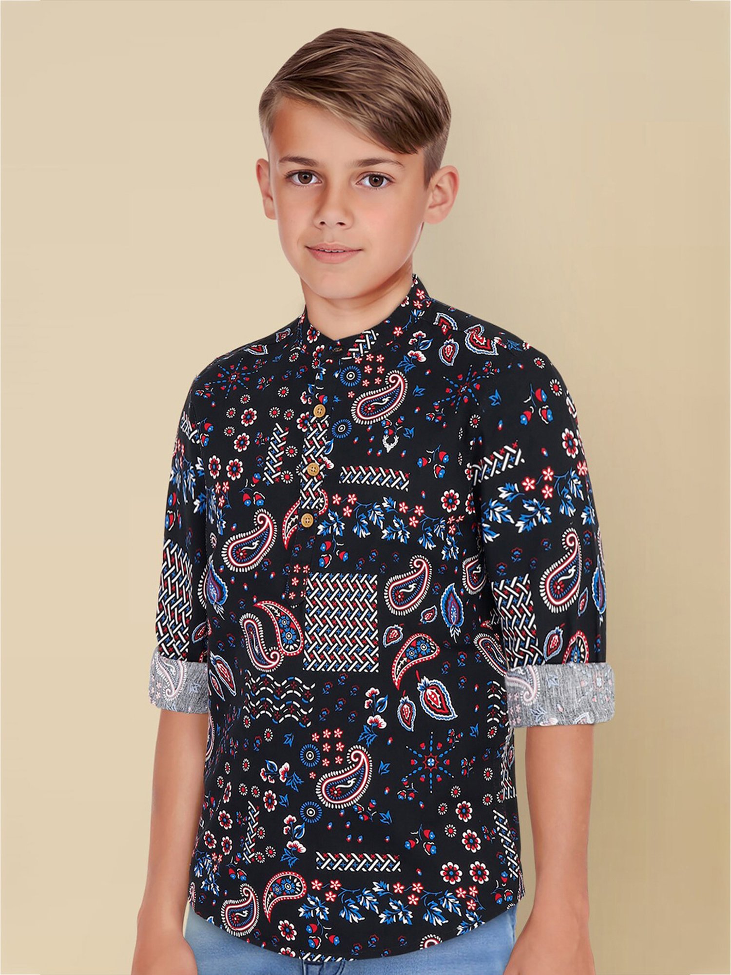 Allen Solly Junior Black Printed Full Sleeves Shirt