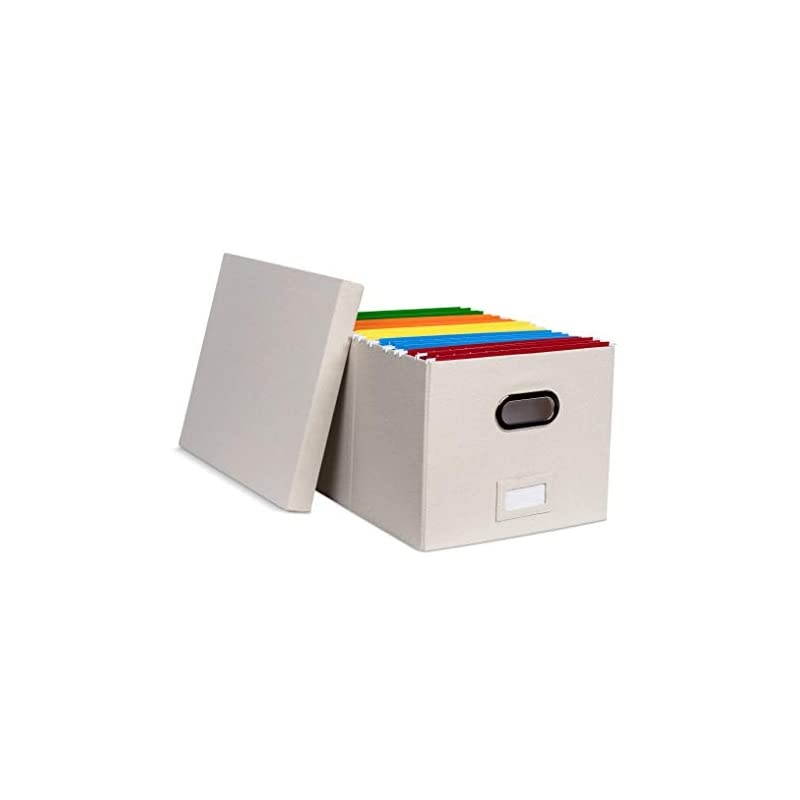 Collapsible File Storage Organizer with Lid - Decorative Linen Filing & Storage Office Box &ndash; Hanging Letter/Legal Folder &ndash; Home Office Bins Cabinet &ndash; Charcoal Container - 1 Pack