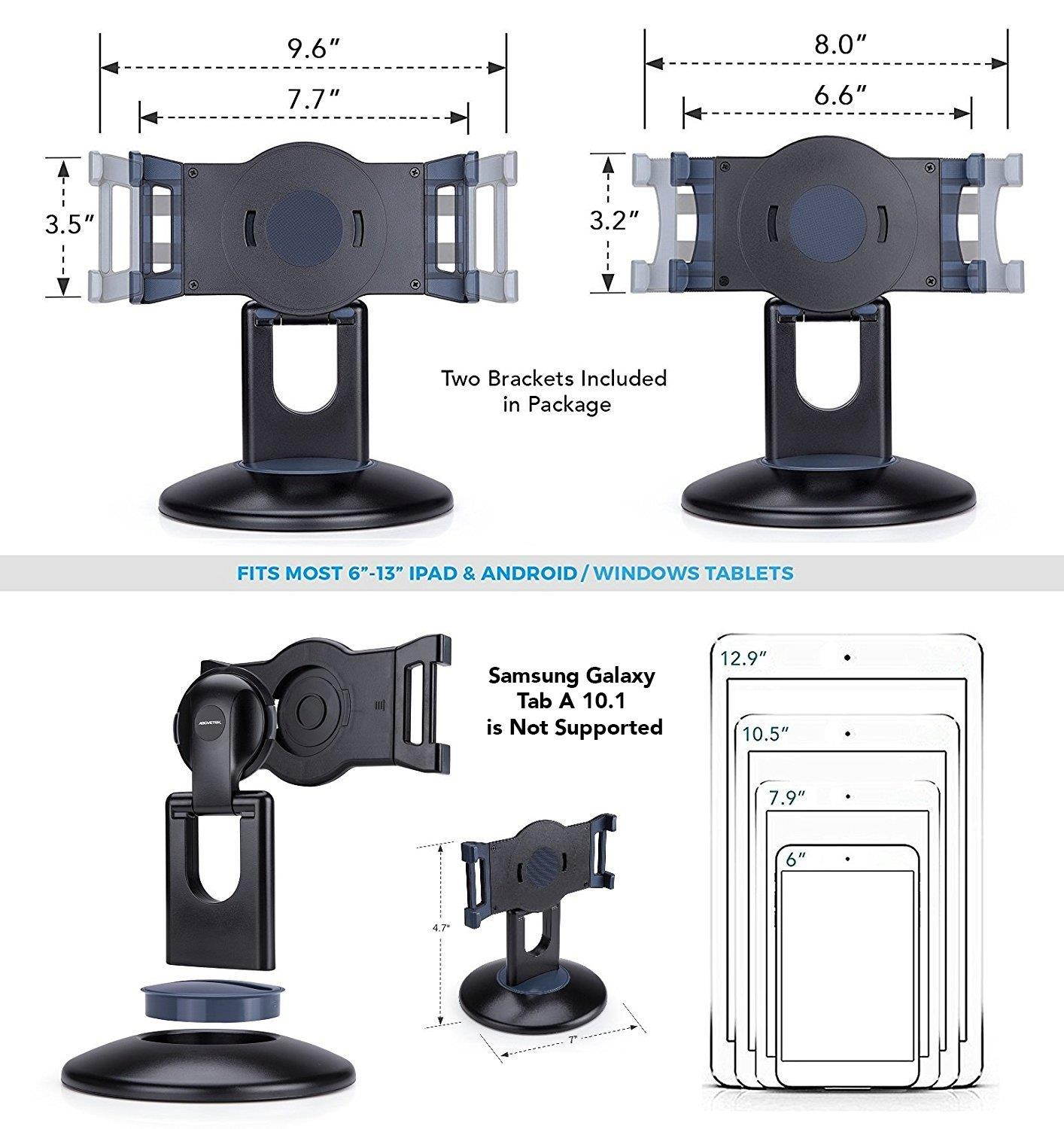 AboveTEK Retail Kiosk iPad Stand, 360&deg; Rotating Commercial Tablet Stand, 6-13.5" iPad Mini Pro Business Tablet Holder, Swivel Design for Store POS Office Showcase Reception Kitchen Desktop (Black)