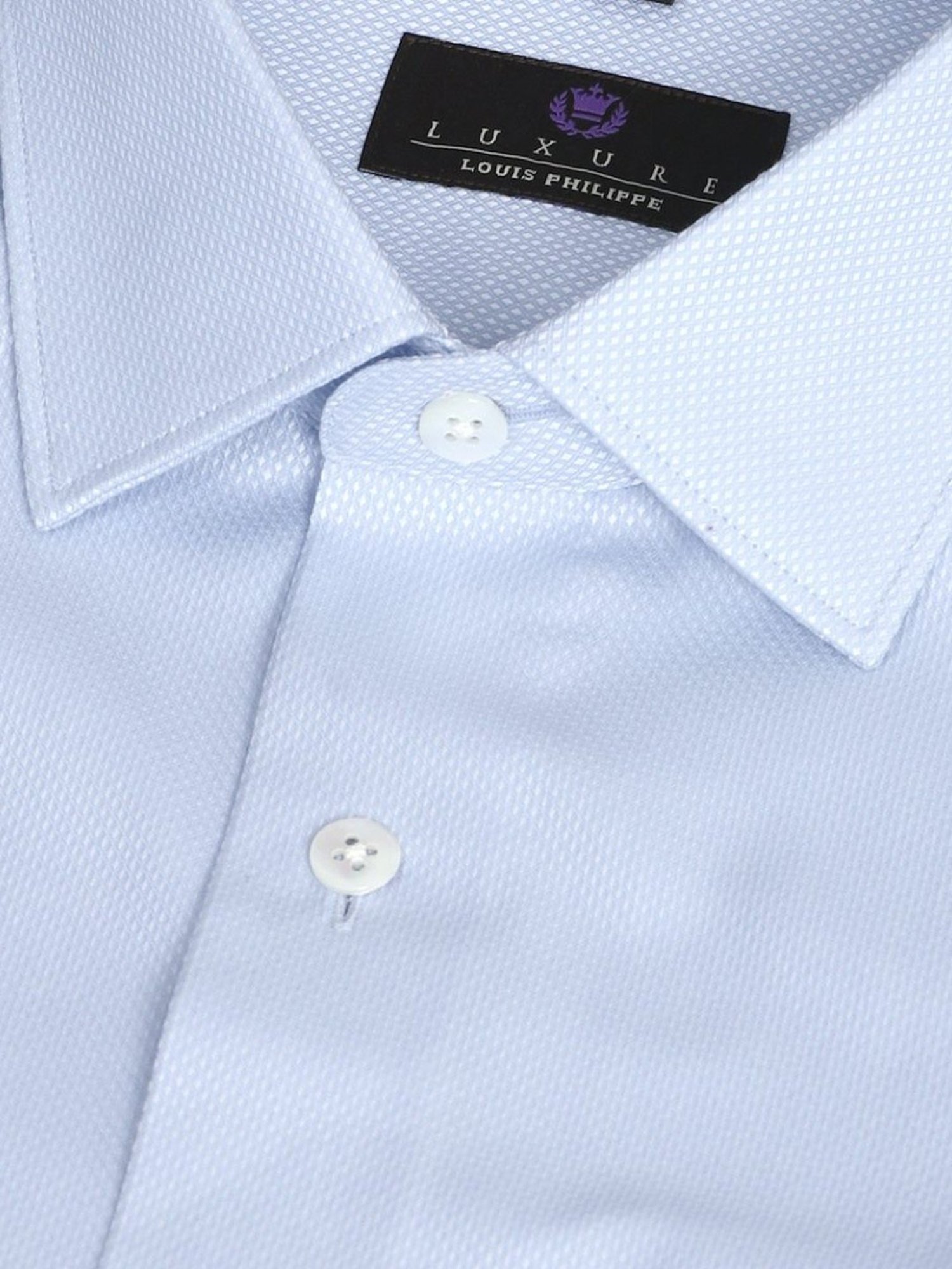 Luxure By Louis Philippe Blue Cotton Regular Fit Texture Shirt
