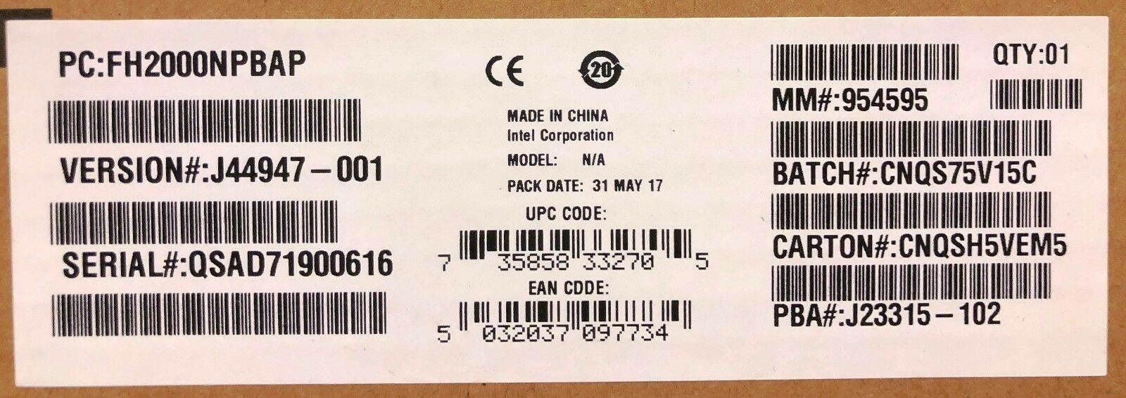 Intel FH2000NPBAP Node Power Board for H2000XXKR2 Chassis NEW BULK PACKAGING