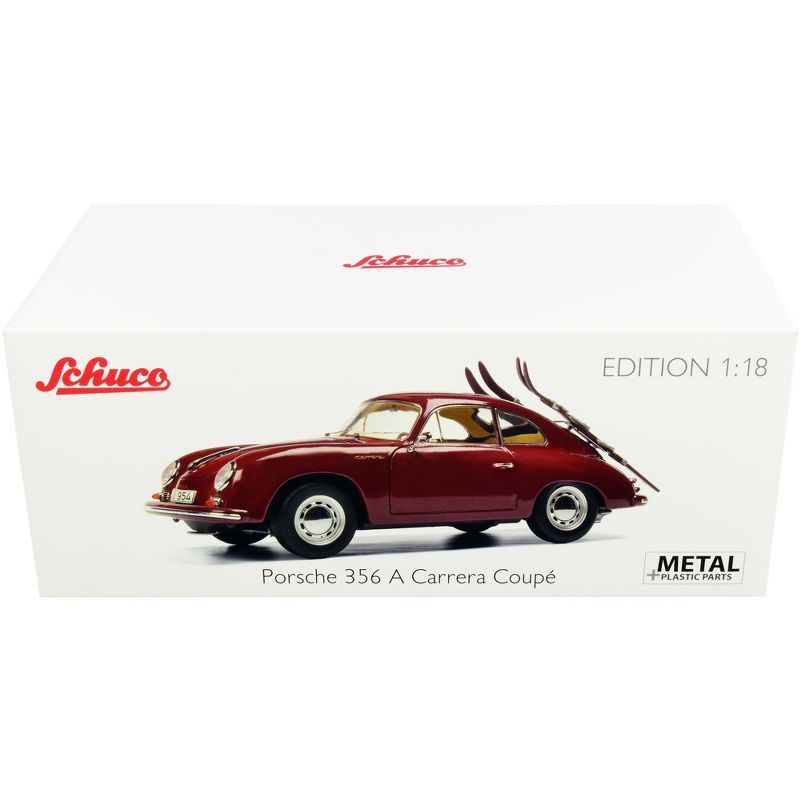 Porsche 356 A Carrera Burgundy w/ 2 Pairs of Skis "Skiurlaub" (Ski Holidays) Ltd Ed 1000 pcs 1/18 Diecast Model Car by Schuco