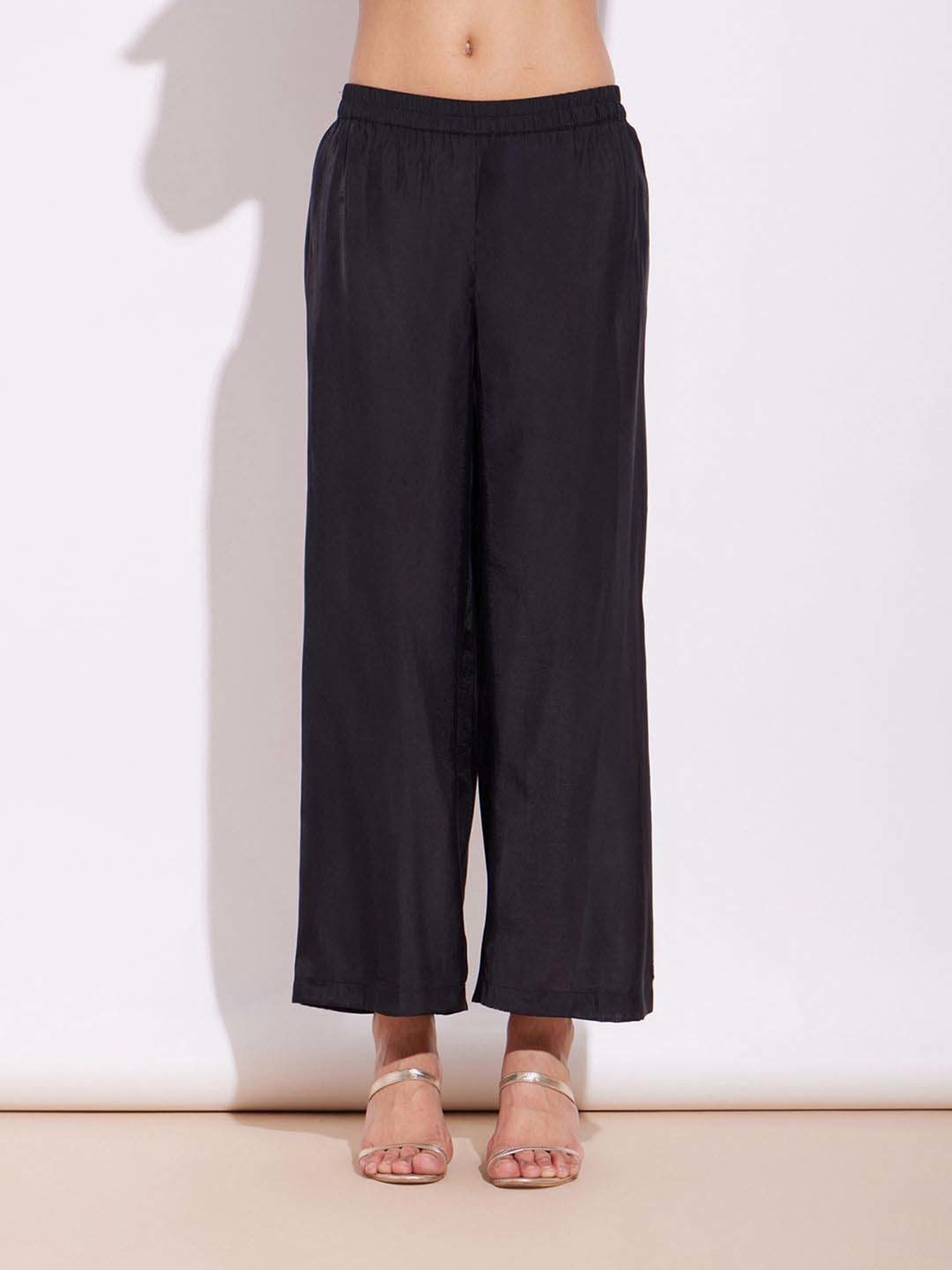 Pink Fort Black Plain Kurta Palazzo Set