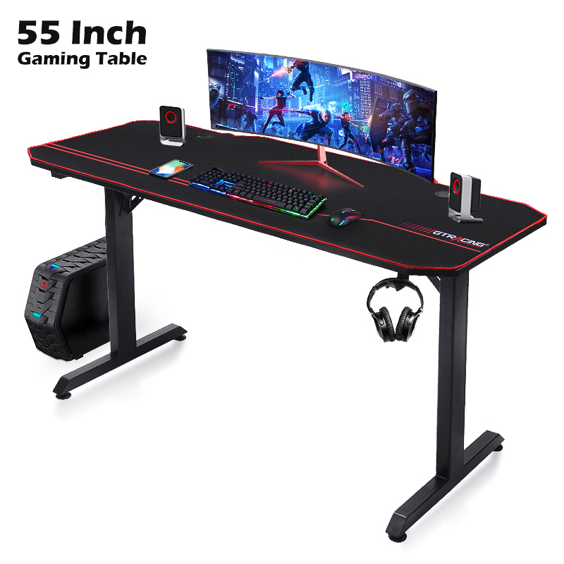 GTRACING 55" Gaming Desk  Ergonomic PC Computer Racing Style with Free Mouse Pad, T-Shaped Office Desk, Gamer Tables Pro Workstation with Headphone Hook