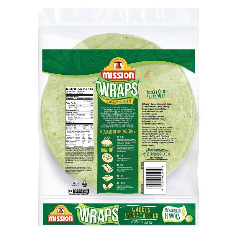 Mission Large Garden Spinach & Herb Wrap Tortillas - 15oz/6ct