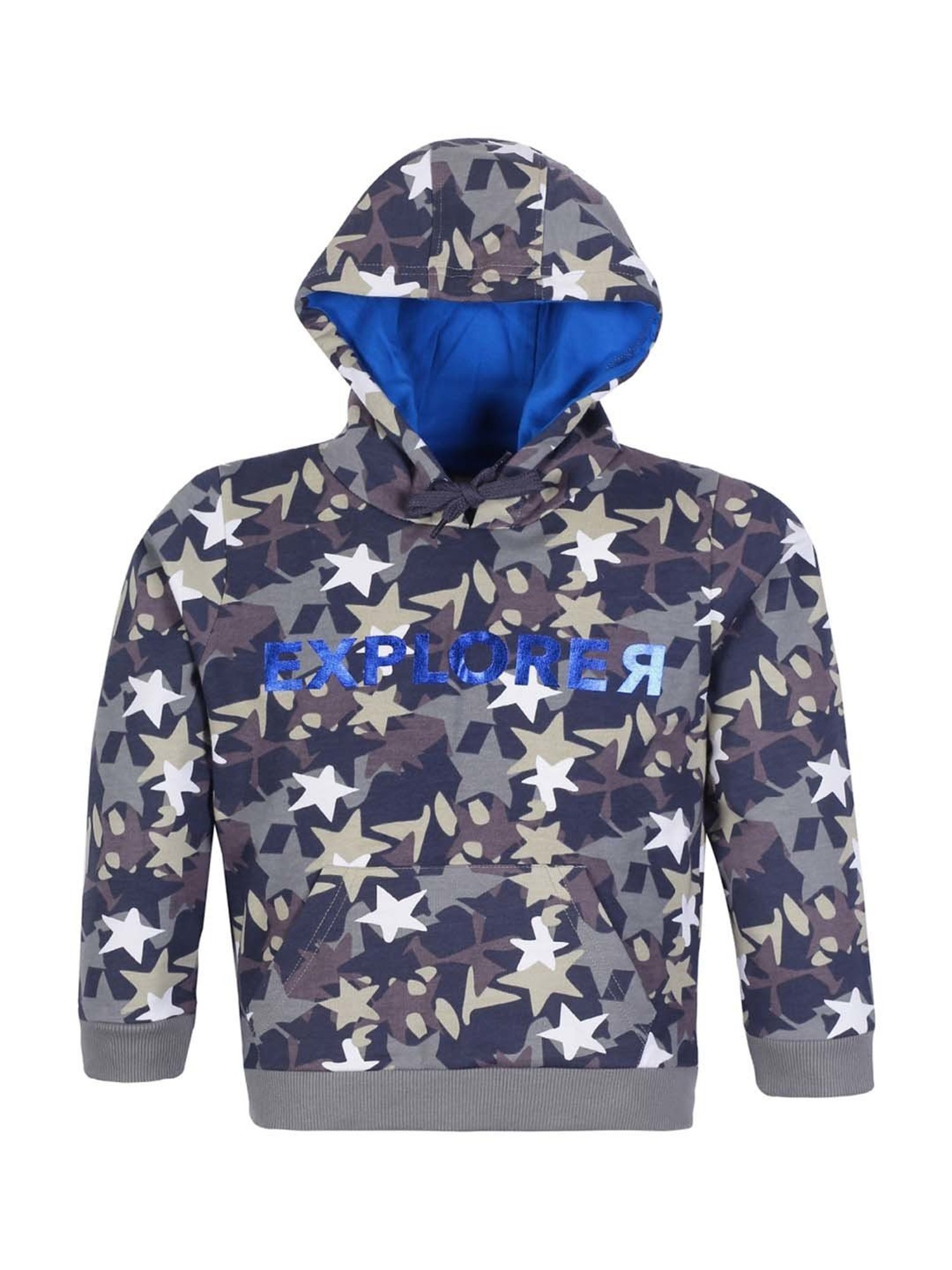 Plum Tree Kids Green & Blue Cotton Printed Full Sleeves Hoodie