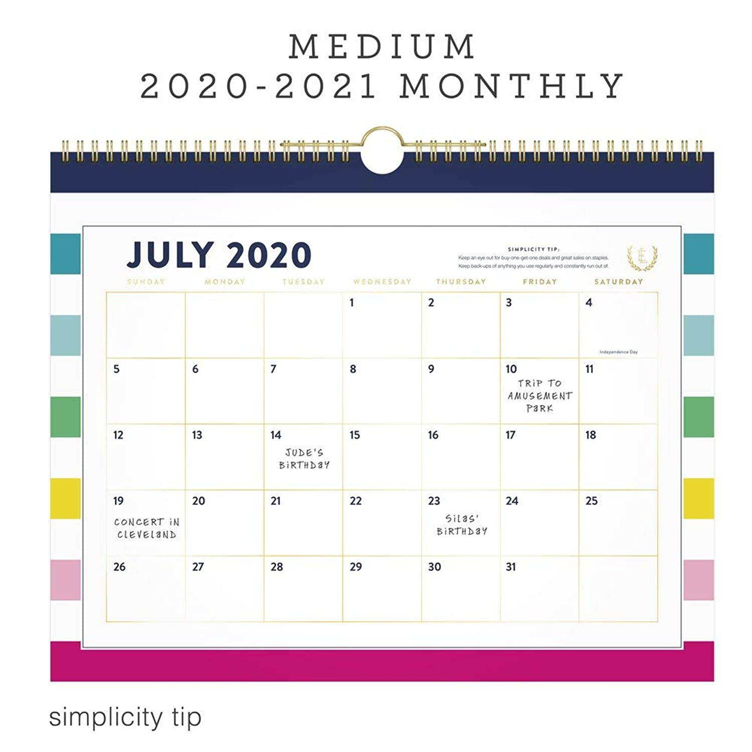 AT-A-GLANCE Academic Wall Calendar 2020-2021, Simplified For 15" x 12", Medium, Happy Stripe (EL400-707A-21)