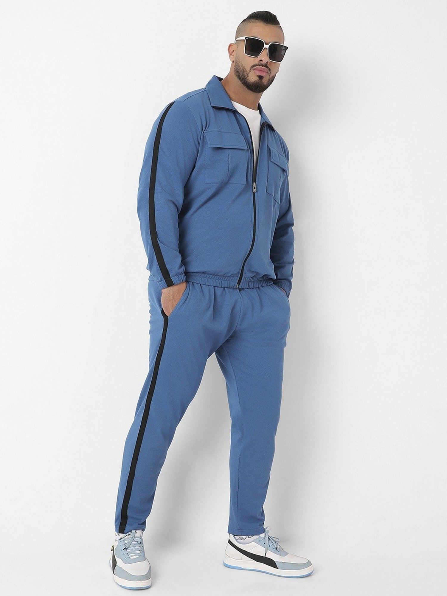 Instafab Plus Azure Blue Regular Fit Plus Size Tracksuit