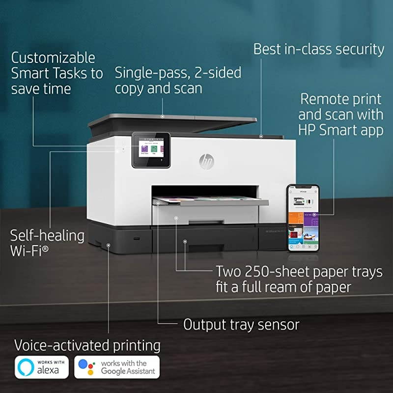 OfficeJet Pro 9020 All-in-One Wireless Printer, with Smart Tasks & Advanced Scan Solutions for Smart Office Productivity, Works with Alexa (1MR78A)