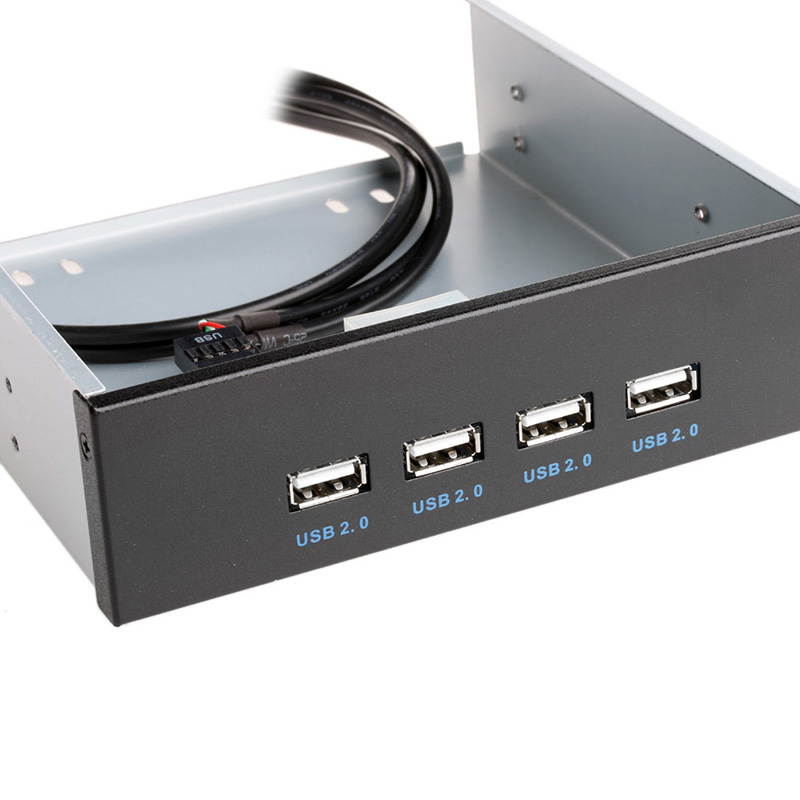 4 Port USB 2.0 5.25" Internal CD-ROM Bay Front Panel USB Hub,4 X USB 2.0 Type A Female to Motherboard USB 9 pin Splitter Adapter w/ 5.25 inch Metal Bracket