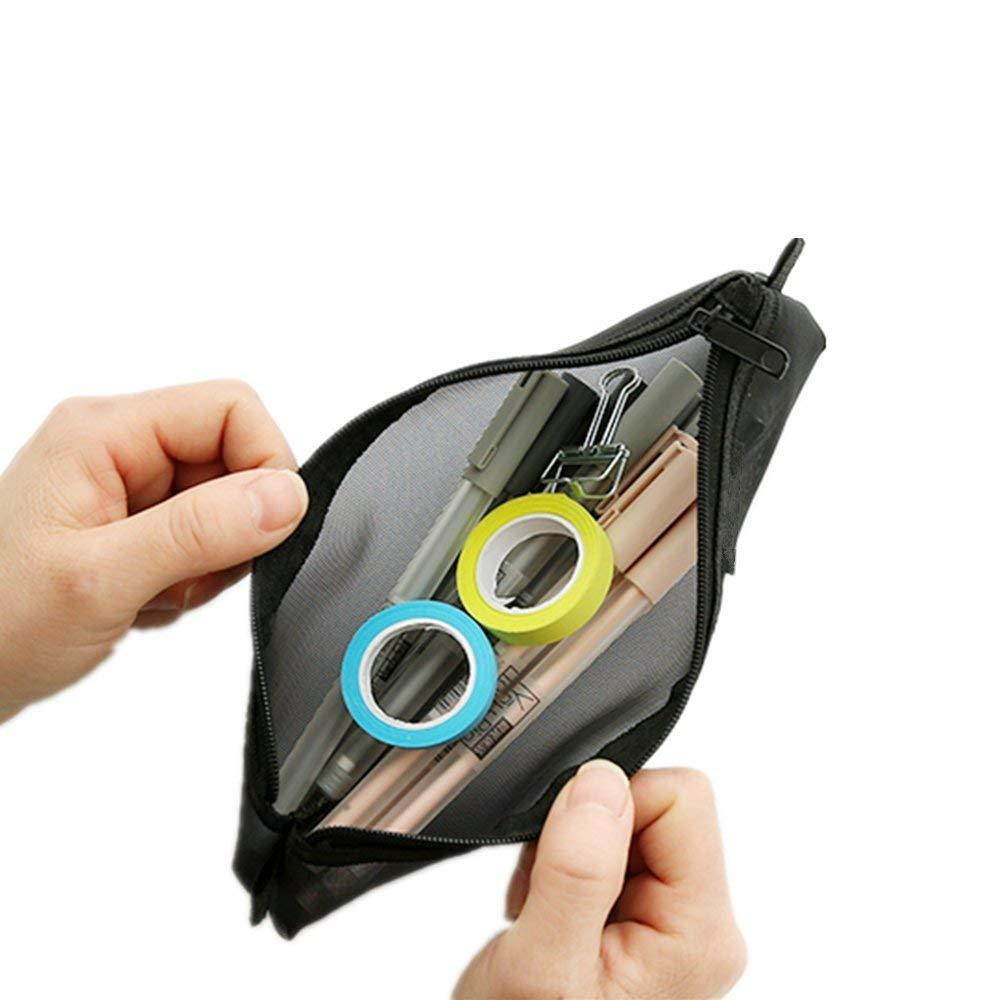 Funnylive Set of 3;Solid Color Mesh Zipper Pencil Case Transparent Mesh Pencil Case Black, Gray, White Pencil Case Student Stationery Office Bill Receive Bag