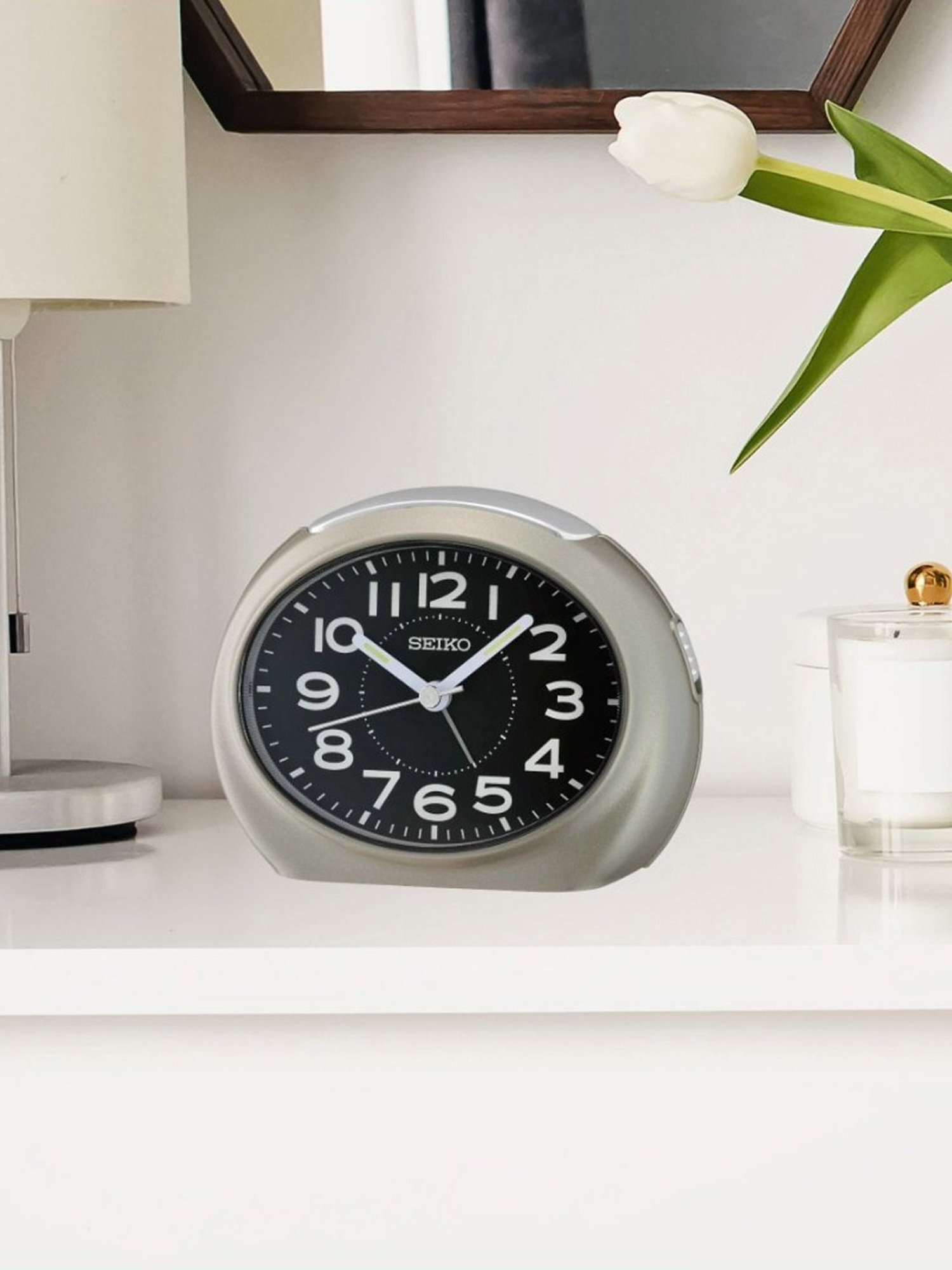 SEIKO elegant black & grey plastic table clock