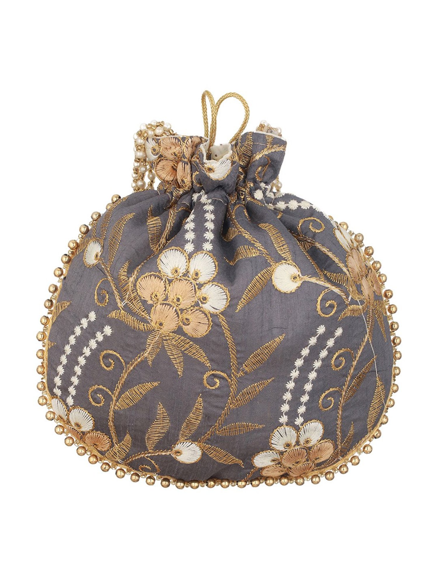 Aatmana Grey & Gold Embellished Small Potli