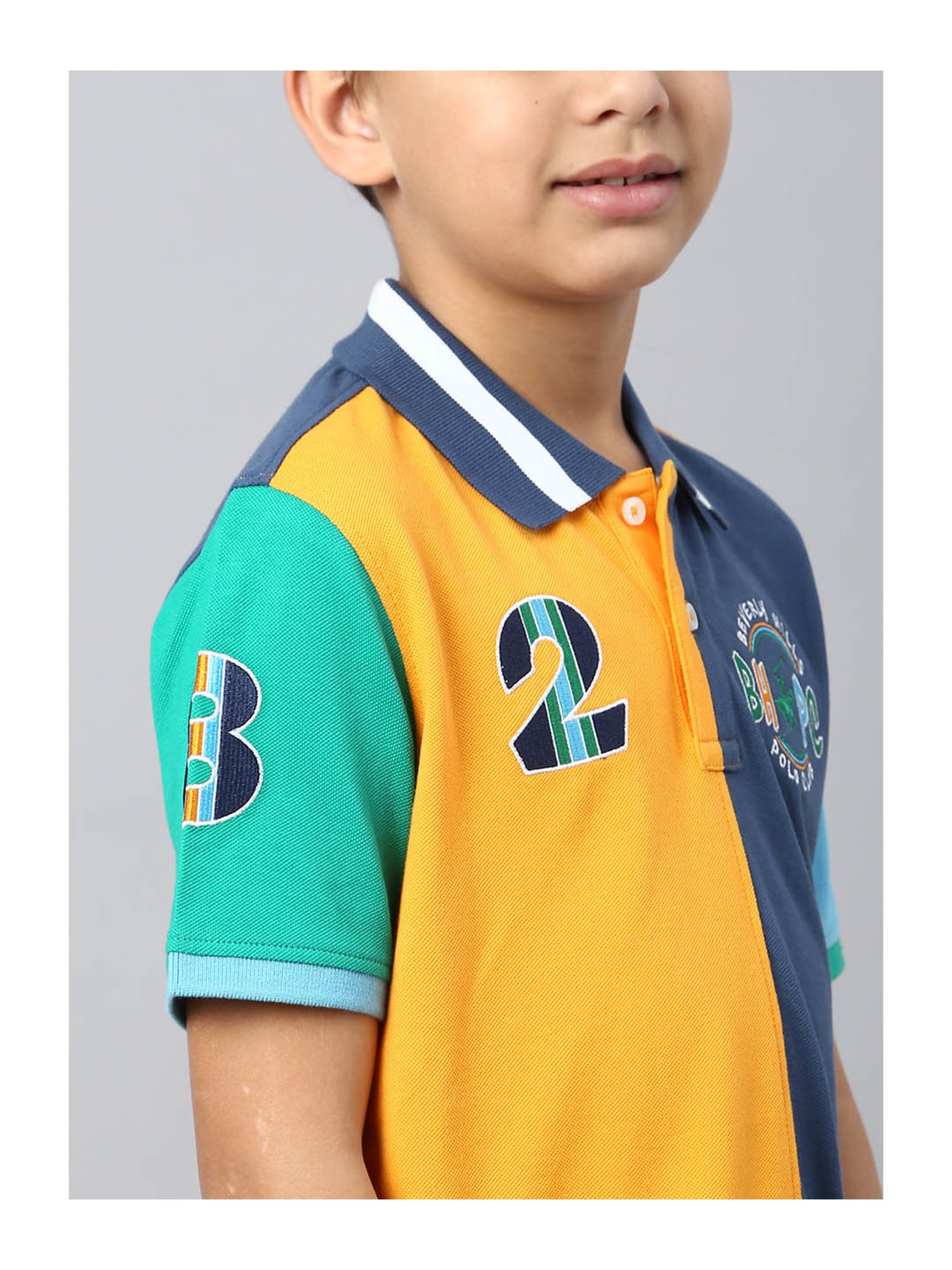 Beverly Hills Polo Club Kids Yellow & Blue Color Block Polo T-Shirt