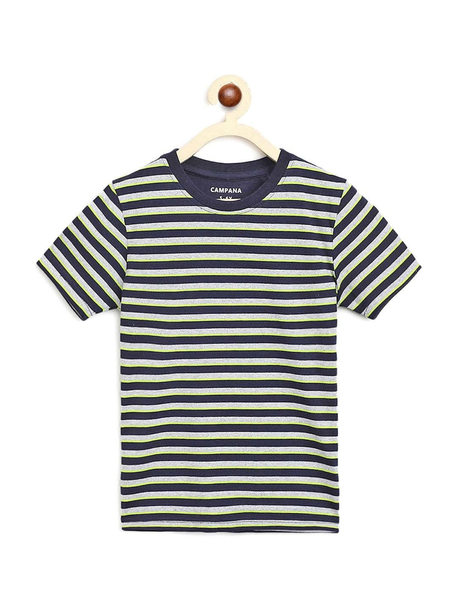 Campana Kids Yellow & Navy Cotton Striped T-Shirt