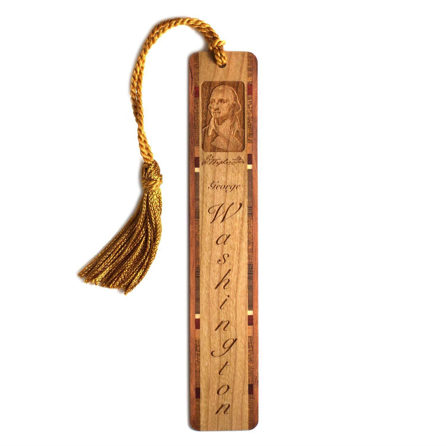 George Washington Engraved Wooden Bookmark with Copper Rope Tassel - Personalized version also available - search B071KHBZG1.