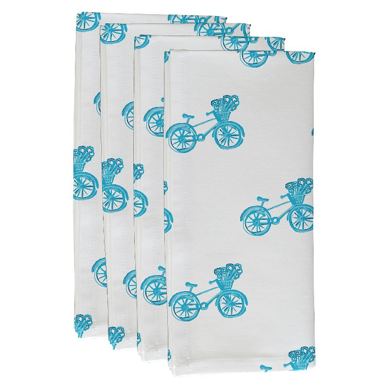 Blue Bicycles! Geometric Print Napkin Set (19"X19") - E By Design