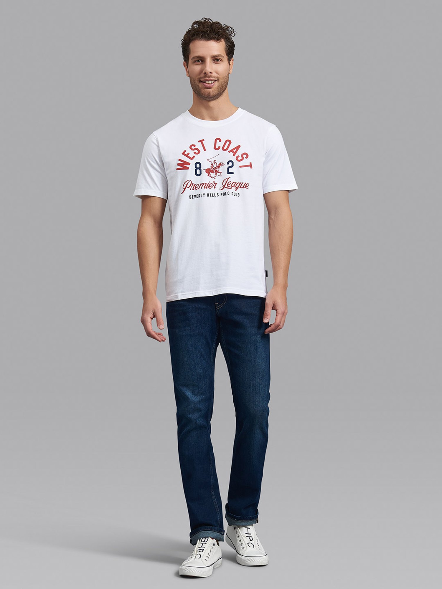 Beverly Hills Polo Club White Cotton Regular Fit Printed T-Shirt