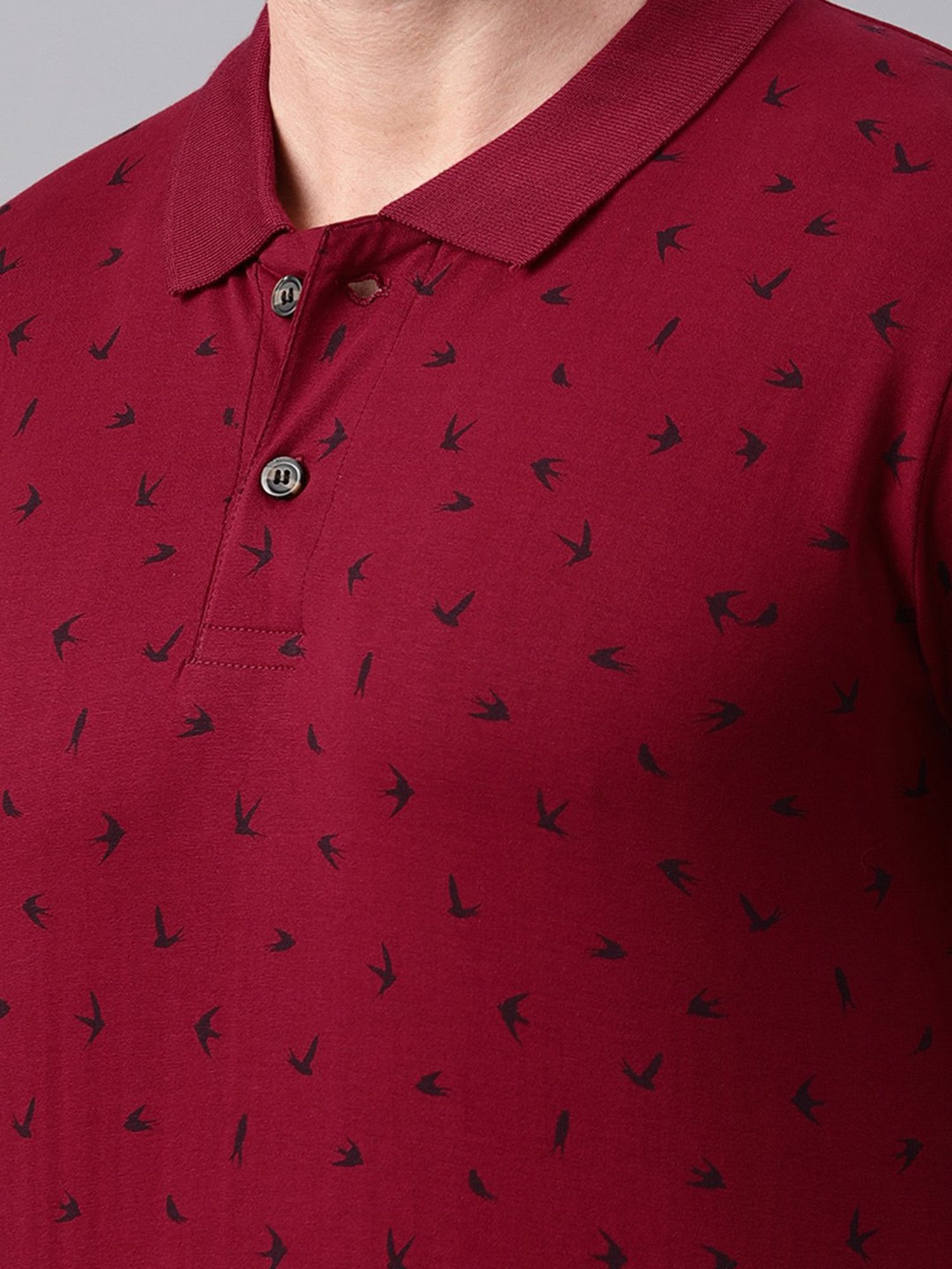 Kryptic Maroon Regular Fit Printed Cotton Polo T-Shirt