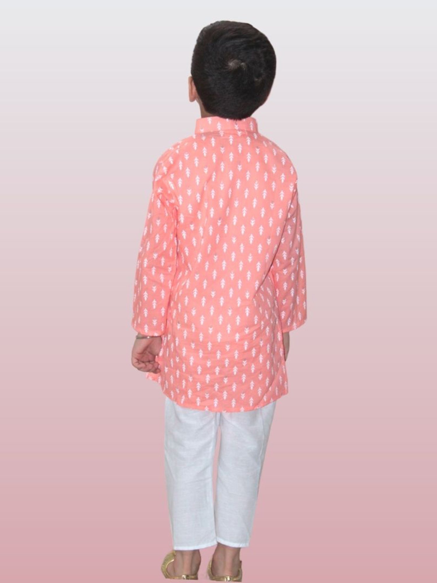 Tippy Top Kids Peach & White Printed Full Sleeves Kurta with Pyjamas