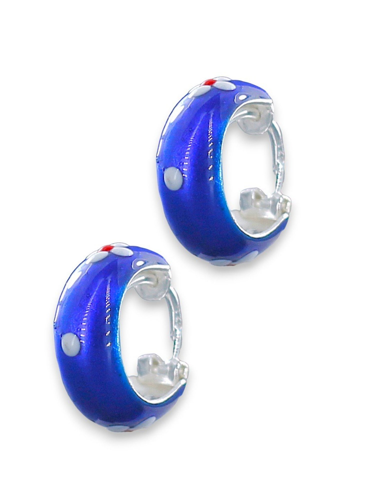 Taraash 92.5 Sterling Silver Enamelled Blue Hoop Earrings for Kids Girls
