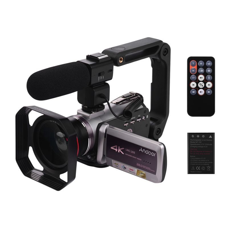 Andoer HDV-AZ50 Portable Real 4K 30FPS WiFi Digital Video Camera Camcorder 3.1 Inch IPS Touchscreen 64X Digital Zoom IR Night Vision Camcorder with Camera Battery 0.39X Super Wide Angle Lens CM-520